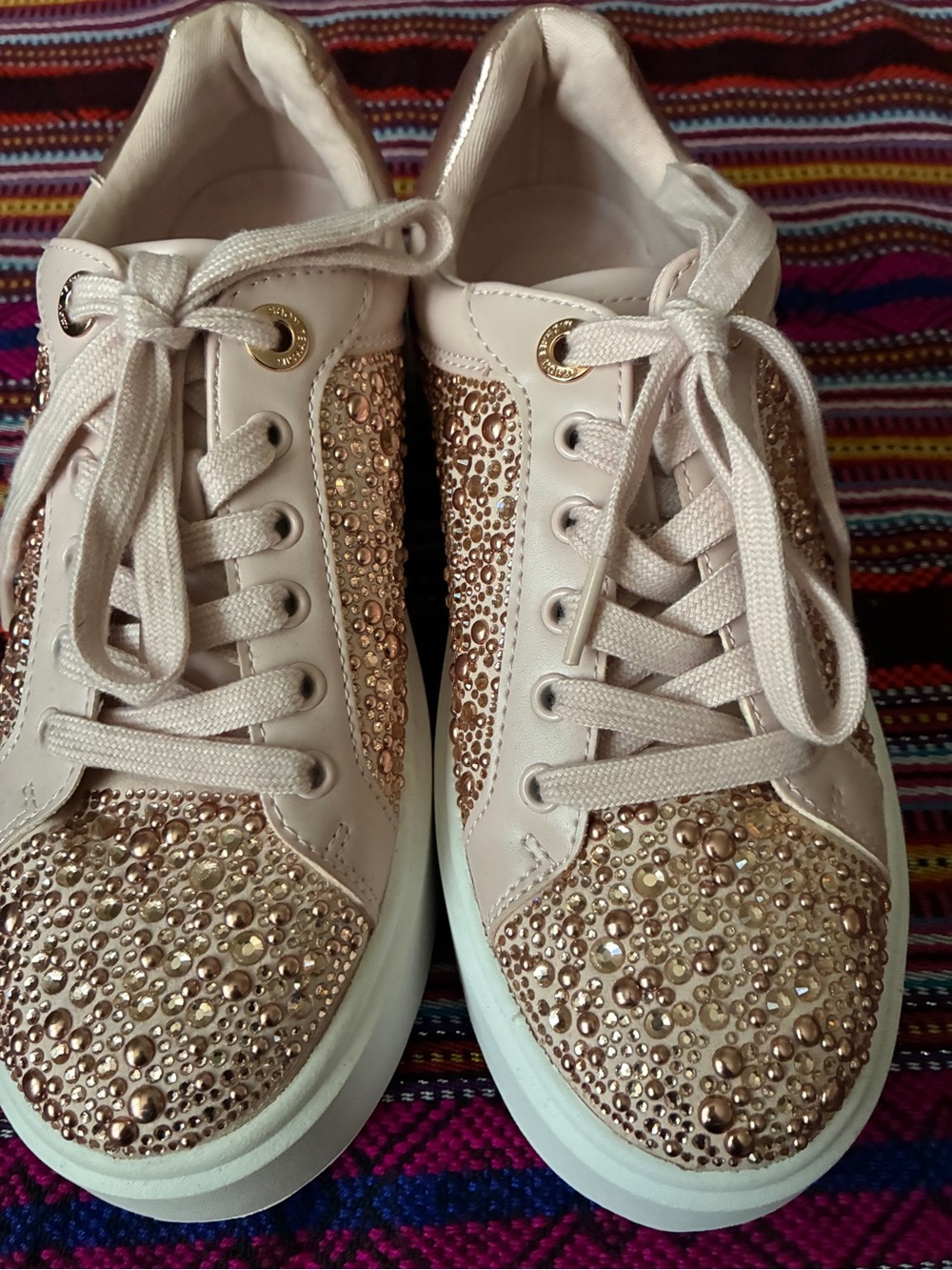 Michael Kors Pink Rose Gold Crystal Platform Sneakers - Picture 2 of 9